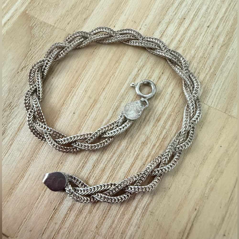 Vintage Italy 925 Sterling silver wheat braided chain bracelet